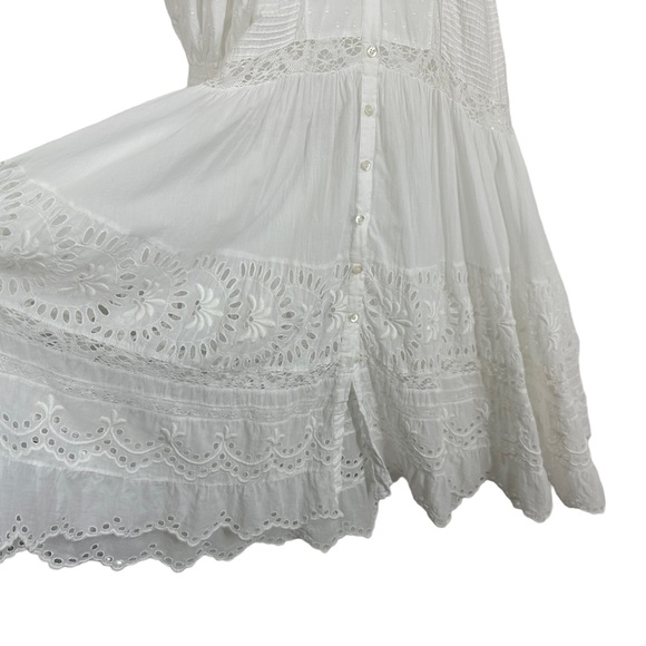 LoveShackFancy Womens Titania Midi Dress Sz 0 White Eyelet Embroidered Romantic - Picture 6 of 11